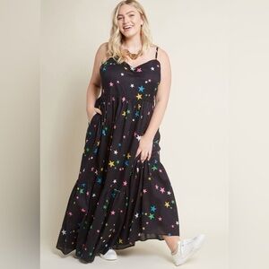 ModCloth In Your Nature Colorful Star Print Maxi Dress Size XL